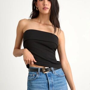 Lulu's Black Strapless Crop Top